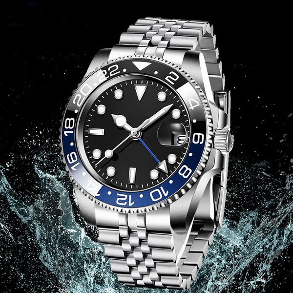 Reloj de cerámica con esfera negra para hombre, relojes de pulsera mecánicos automáticos, correa luminosa de acero inoxidable resistente al agua, hebilla plegable ST9, espejo de zafiro, relojes Master II