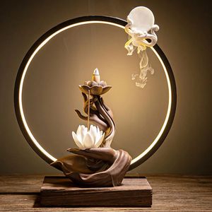 Keramische Boeddha Hand Backflow wierook Home Decor Smoke waterval wierookhouder Censer Zen Garden met 20 -stcs wierookkegels 240409