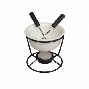 Ensemble chauffe-beurre en céramique, mini outils pour fondue au chocolat et fromage avec support métallique pour bougie chauffe-plat et cueilleur de fruits de mer, blanc, cadeau original