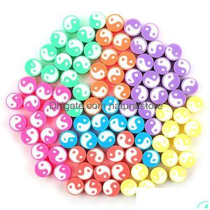 Céramique Argile Porcelaine 10Mm Tai Chi Ronde Polymère Perles D'espacement Yin Yang Pour La Fabrication De Bijoux De Bricolage Bracelet Collier Accessoires 50Pcs / Lot Dhrjz