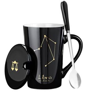 Ceramic Coffee Mug Cup 12 Constellations Liefhebbers Creatieve porseleinen mokken met lepel Eco -vriendelijke melk Koffie beker Drinkware 210409