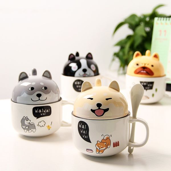 Tasses à café en céramique tasse de chat de dessin animé mignon avec couvercle cuillère grande capacité animaux tasse à eau Couple cadeau collations bol