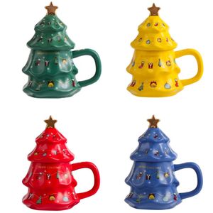 Tasses à café en céramique avec arbre de noël, tasse de thé au lait, tasse de petit déjeuner à l'avoine de Style coréen, ustensiles de cuisine à main 240102