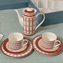 Keramische kistgladen Set koffie/thee/melk/vruchtensap mokken kopjes pot met dienblad 7 -delige verjaardag bruiloft Houdige cadeaubonverpakking