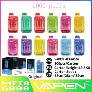 Auténtico VAPEN META 6000puffs Desechable Vape Pen Device Cigarrillos electrónicos Kits 550mAh Batería Precargada Elf Bars Vaporiezer Vapor 0% 2% 5% Opciones