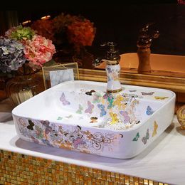 Céramique comptoir lavabo vestiaire peint à la main navire évier salle de bain éviers forme ovale lavabo bassingood qté Lbxha