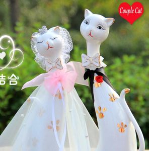 Cerámica pareja gato regalo de boda hogar manualidades decorativas decoración de la habitación figuras de animales de porcelana gato de la suerte adornos kawaii estatua