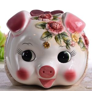 keramische schattige roze varken piggy bank home decor ambachten kamer decoratie objecten ornament porselein dierlijke beeldjes cadeau voor meisjes