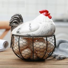 Soporte para huevos de cerámica, alambre de pollo, cesta para huevos, cesta de frutas, colección de cerámica, decoración de gallinas, almacenamiento de cocina, 19CMX22CM T2006356h
