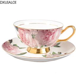 Tasse à café européenne en céramique et soucoupe petite tasse en céramique de porcelaine fraîche tasse après-midi thé fleur tasse à thé 200ML DXUIALOI cadeau 240312