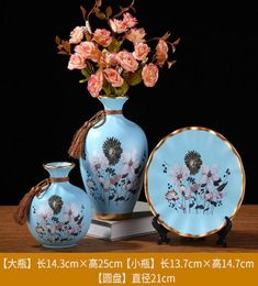 Vase en céramique European Vase à trois pièces salon TV Cabinet Creative Decoration Porch Wedding Gift Ornaments73555404426405