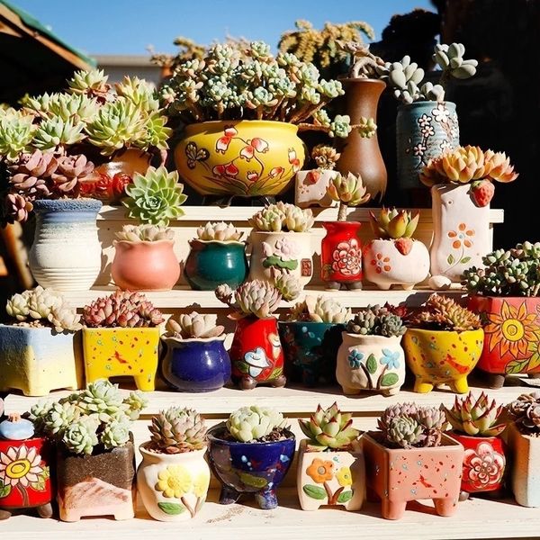 Keramik-Blumentopf, Sukkulenten, Kaktus, Übertopf, Garten, Outdoor, Heimdekoration, Fensterbank, Y200709