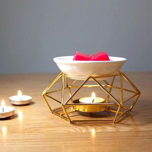 Lampe à parfum en céramique, brûleur d'huile essentielle, brûleur métallique pour huiles essentielles, brûleur de cire fondue avec bol rond en céramique 231228