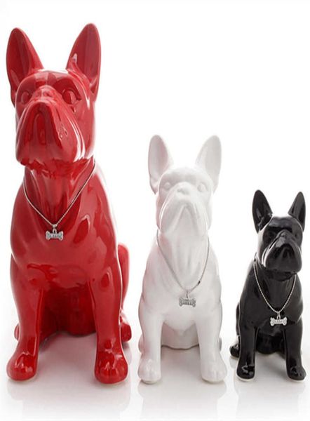 Céramique Français Bulldog Dog Statue Accessoires de décoration maison Objets artisanaux Ornement Porcelaine Animal Figurine salon R41973920266