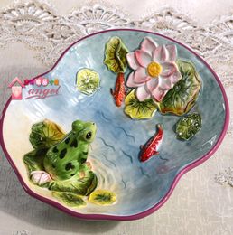 Céramique grenouille lotus fruits secs bonbons plat de stockage Dessert Snack assiette à salade décor à la maison décoration de mariage figurine artisanale