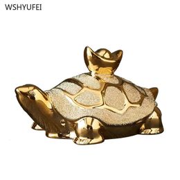 Décoration de tortue en or en céramique maison de table décoration animale petite artisanat artisanat modélisation animale riche en eau meubles de maison 240424