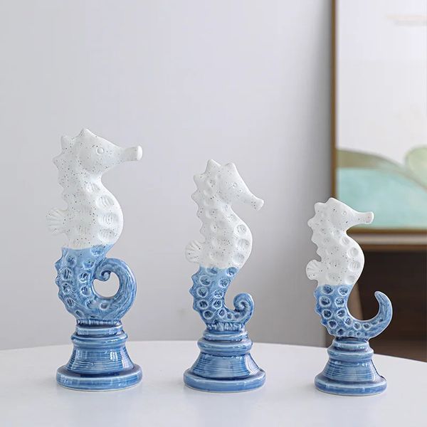 Artisanat en céramique Sculpture animale artificielle hippocampe organisme marin dessin animé hippocampe Statue accessoires de décoration de la maison 240105