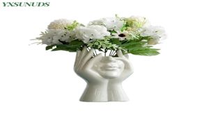 Céramique humain visage de fleur art vase Portrait créatif décoration de décoration sculpture artisanat de la tête de la statue dropship 2112159772290