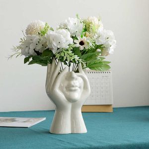 Céramique Human Face Flower Vase Art Creatrive Sculpture Human Head Résumé Plant Fleur Pot Home Decor Arrangement 210623