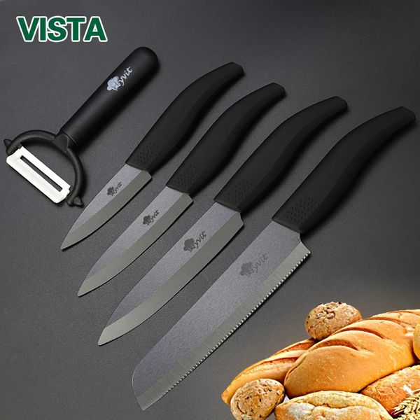 Couteau en céramique ensemble de cuisine 3 4 5 pouces 6 pouces couteau à pain dentelé éplucheur zircone lame noire fruits couteaux de cuisine 240118