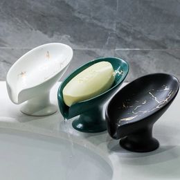 Caja de jabón con forma de hoja de cerámica, jabonera de drenaje, soporte para jabón de ducha de baño, placa de almacenamiento de esponja, suministros de baño 240228