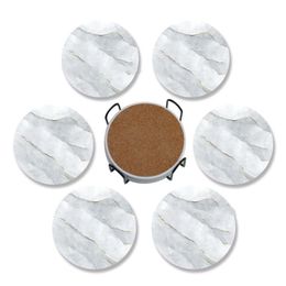 Keramische marmeren onderzitter isolatie Cup pads 6pcs absorberende placemat met houder keuken tafelbladbescherming