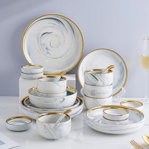 Keramische marmeren grijs servies set borden en kommen ingesteld diner dessert voorgerecht bordgerechten ingesteld voor thuisrestaurant hotel cadeau