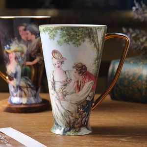 Taza de cerámica Coffe Cup Bone China Cazas de té de porcelana con cuchara Gran capacidad de 500 ml Accesorios de decoración de bodas