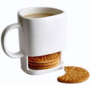 Taza de cerámica, galletas de café, taza de postre de leche, tazas de té, almacenamiento inferior para galletas, soporte con bolsillos para oficina en casa