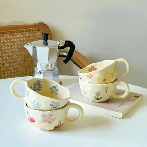 Tasses en céramique tasses à café à main pincée irrégulière fleur de thé au thé de lait insine de style coréen.