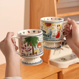 Keramische mokken schattige en mooie kopjes koffie ontbijt hoge poten verdikt water creatieve internet celebrit 240325