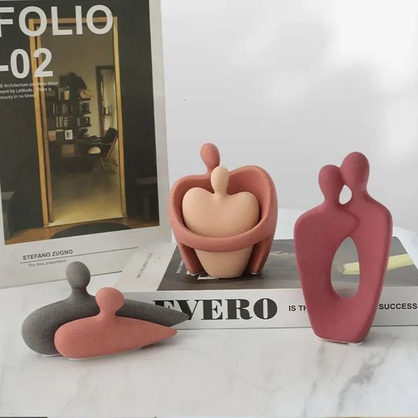 Ceramic Nordic Frosted Lovers Figuras para el interior de arte abstracto pareja figura Estatua de la decoración del escritorio del hogar 240411