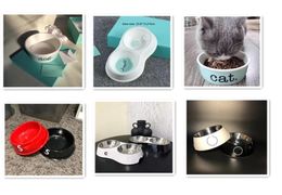 Керамическая миска для домашних животных, роскошная дизайнерская кормушка для кошек, милые аксессуары для двойной поилки маленького и среднего размера 2203234599386