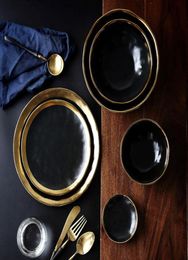 Assiette en céramique, ensemble de vaisselle noire, assiette de Service en porcelaine, appareils de cuisine, fournitures de cuisine, bol à soupe de riz, vaisselle 5127768