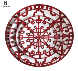 Assiette en céramique Plavage à la main Red Art Creative Round Ins Style Table Varelle H Plaques de dîner Plaques Charger pour le mariage Pasta6235140