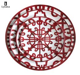 Placa de cerámica pintada a mano Red creative redondea de vajilla de estilo H Cena placas de cena de placas de cargador para pasta de boda5176278