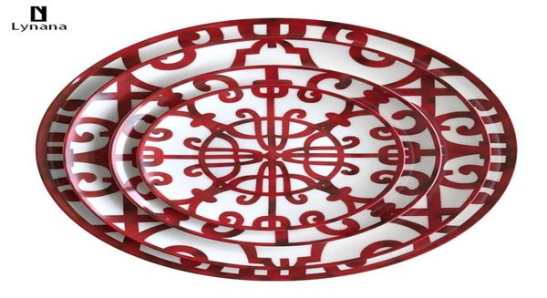 Assiette en céramique peinte à la main, Art rouge créatif rond Style Ins, vaisselle H, ensemble d'assiettes de chargeur pour pâtes de mariage 6601430