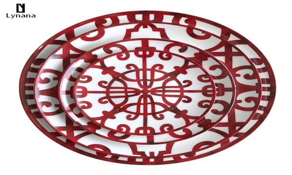 Assiette en céramique peinte à la main, Art rouge créatif rond Style Ins, vaisselle H, ensemble d'assiettes de chargeur pour pâtes de mariage 5775417