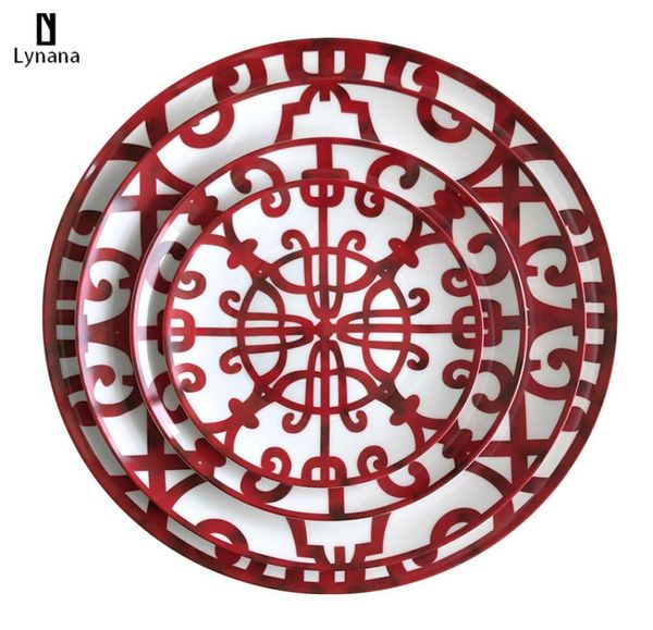 Assiette en céramique peinte à la main, Art rouge créatif rond de Style Ins, vaisselle H, ensemble d'assiettes de chargeur pour pâtes de mariage 1043677