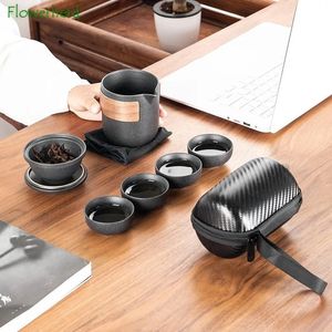 Keramische porselein Kung Fu Tea Set Teaware Pot en Cup Travel Outdoor One Four Portable Teapot Techup 240428