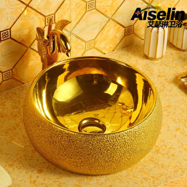Fregadero de baño redondo de cerámica Golden por encima del mostrador de la cocina Cocina Simple lavavajillas Luz de lavado de lujo de lujo