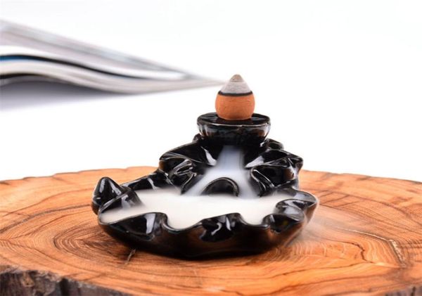 Petit brûleur à reflux de Lotus en céramique, argile violette, cascade de fumée, encensoir aromatique, support de cônes d'encens, décoration de salon de thé à la maison, 1299856
