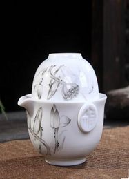 L'ensemble de thé en céramique comprend 1 pot 1 tasse d'élégant gaiwan belle et facile thermure bouilloire bleu et blanc en porcelaine de théière préférence8684937