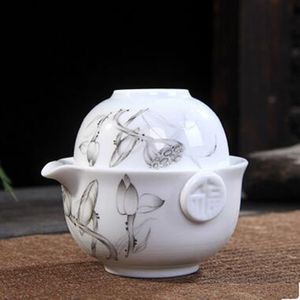 Keramische theeset omvat 1 pot 1 kopje elegante Gaiwan mooie en gemakkelijke theepot ketel blauw en witte porselein theepot preferentie 2149