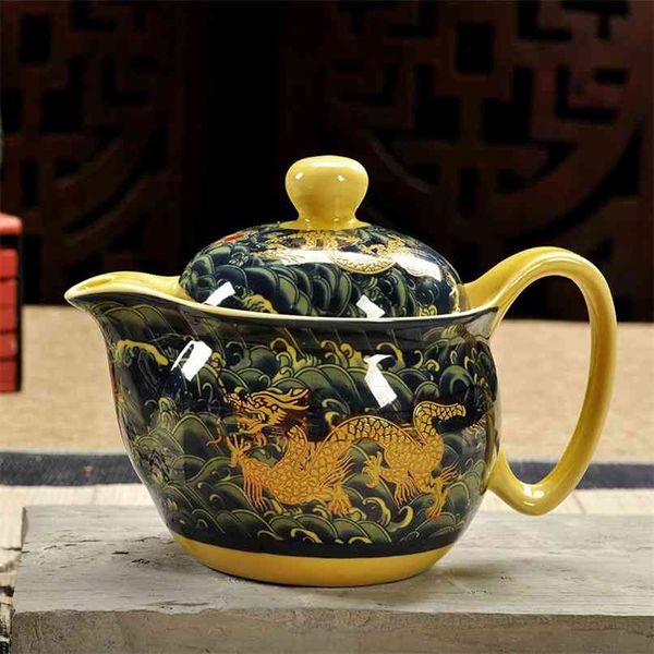 Théière en céramique Kung Fu Jingdezhen paysage bleu et blanc porcelaine pot de bureau maison 210621