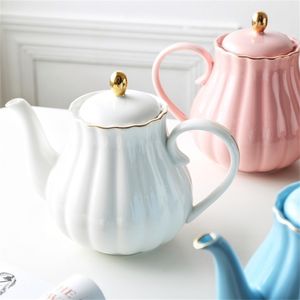 Théière en céramique en forme de citrouille peinte à la main en porcelaine dorée avec passoire ensemble de pots élégants 1L 210724