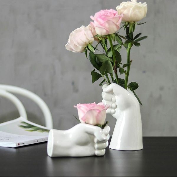 Vases Vase en céramique Creative main forme maison salon simple arrangement de fleurs ornements fleurs en pot blanc