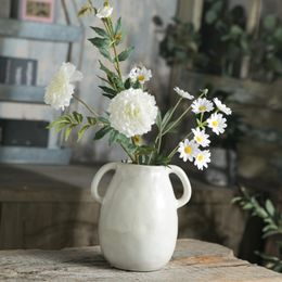 Florero de cerámica con 2 asas, florero moderno de granja para decoración del hogar