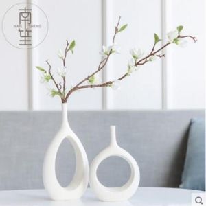 Vase à fleurs créatif moderne en céramique blanc, vases de décoration pour la maison, pour mariage, figurines en porcelaine, décoration de meuble TV 2364