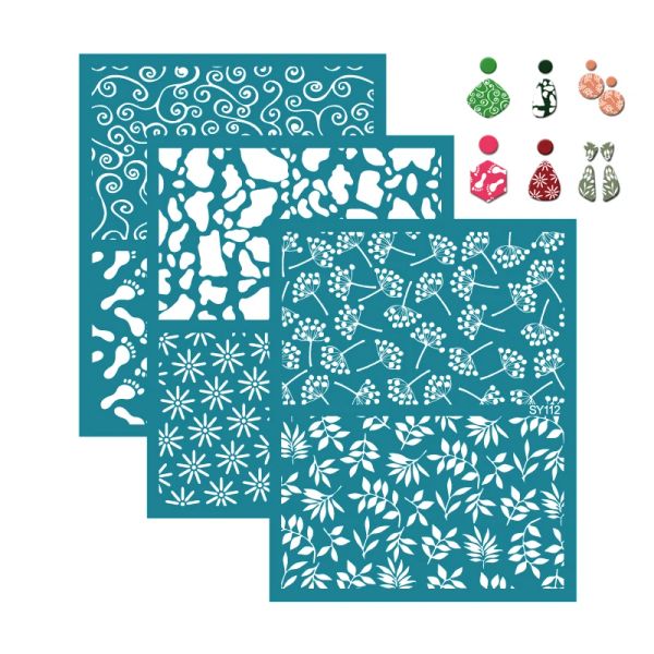 Cerámica de plantillas de pantalla de seda de 12x16 cm para arcilla polimérica reutilizable kit de estampado kit de estampado plantillas de malla transferencia de diy joyas de impresión